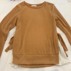 Mustard sweater with faux under blouse